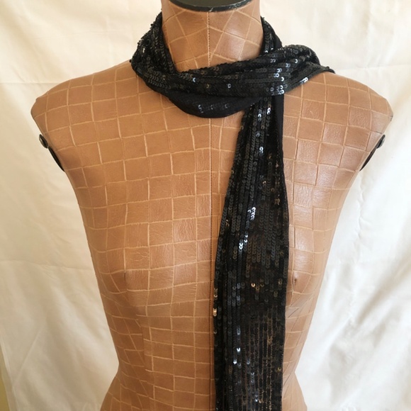 NWOT Black Sequined Scarf, Wrap or Belt - Picture 4 of 10